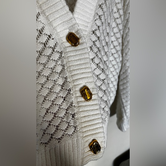 Meshki White Cotton Loose Crocheted Cardigan - Picture 2 of 5